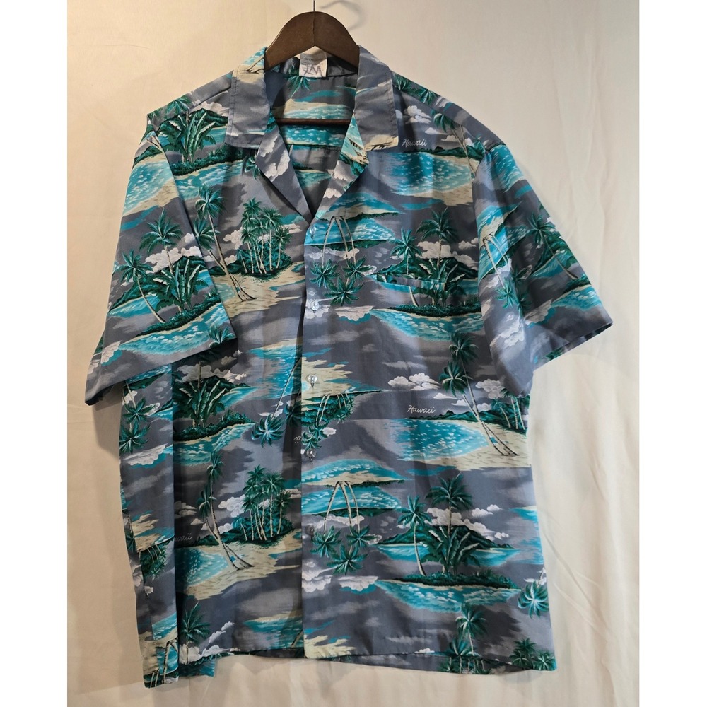 Royal Creations Hawaii Mens XXL Aloha Hawaiian Shirt Palm Trees‎ Beach Scene